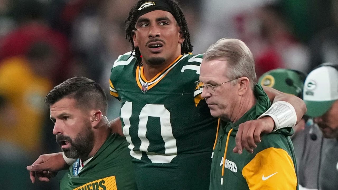 Packers' Jordan Love helped off the field after an apparent leg injury