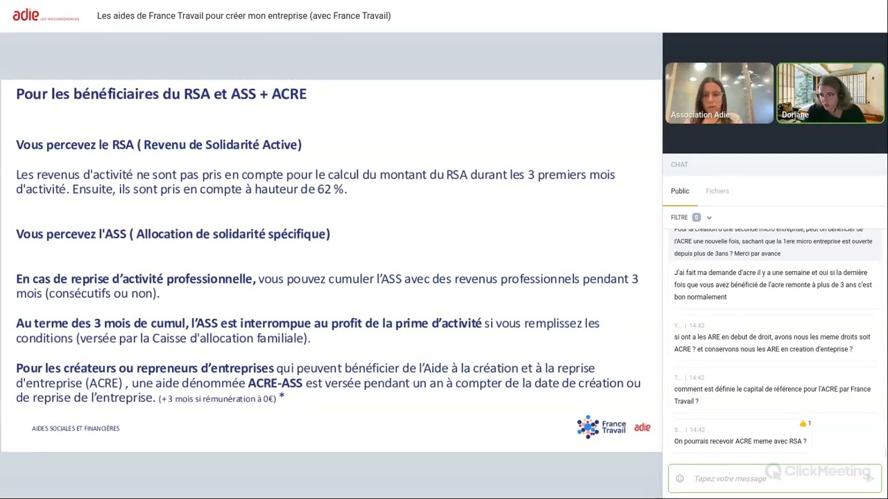 Webconférence de l'Adie : Les aides de France Travail pour créer mon entreprise