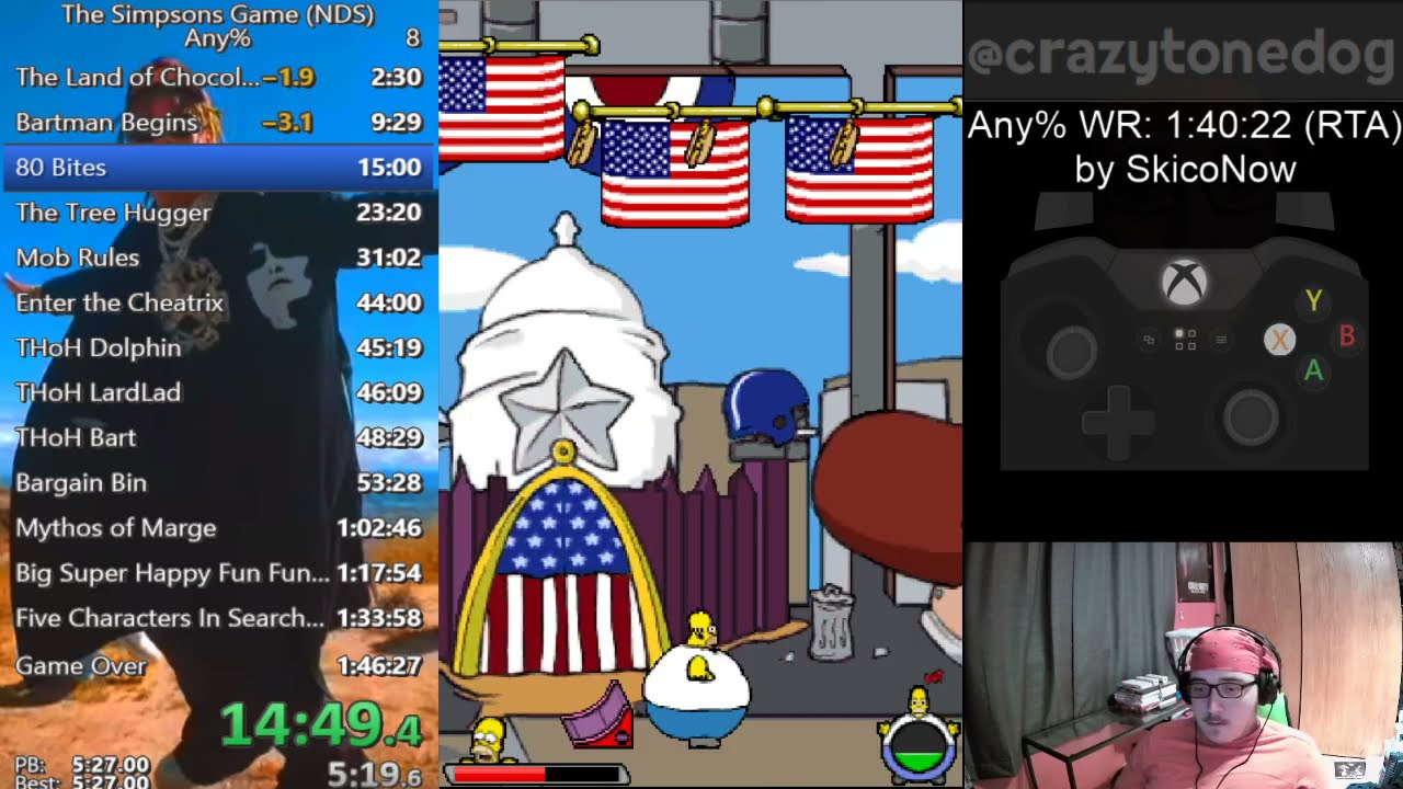 Simpsons Game DS Any% 1:16:54 (Real Time : 1:42:08)
