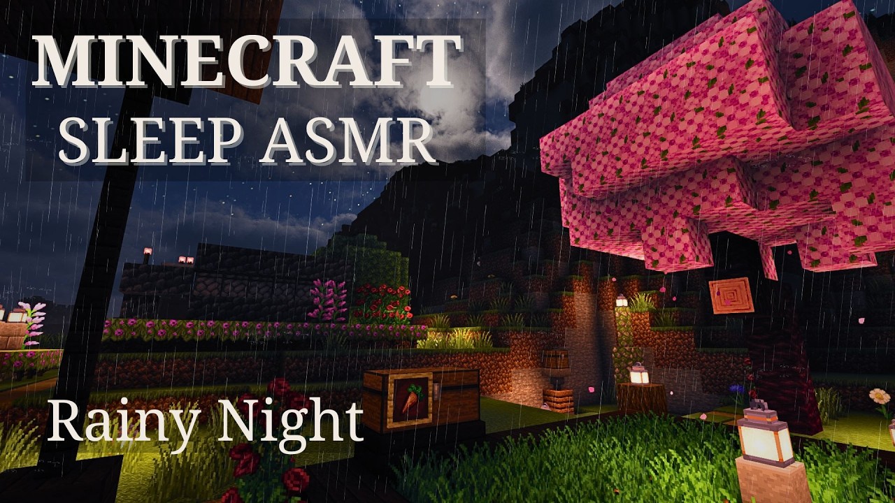 Minecraft Sleep ASMR (No Talking) ☔ Rainy Night Base Building Sounds | 2h40m