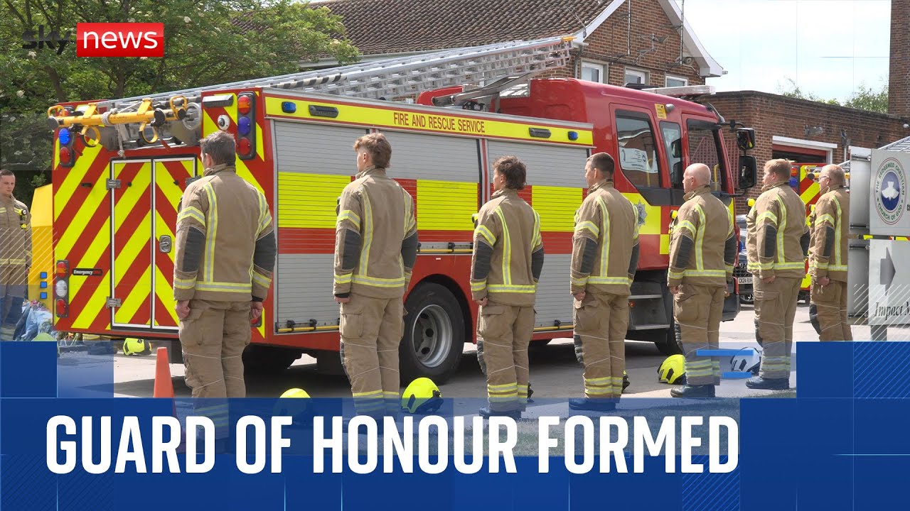 Firefighters form guard of honour after two colleagues and business owner die in Bicester blaze