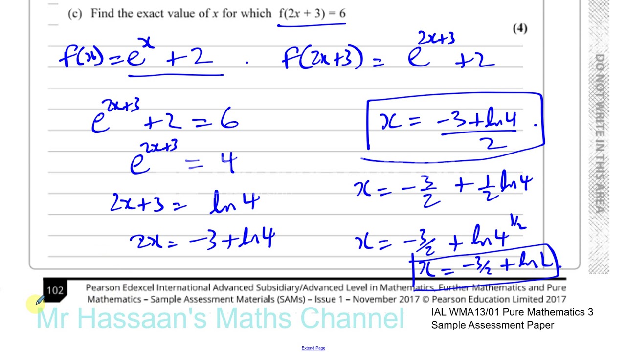 EDEXCEL  IAL WMA13 P3 new Sample Assesment Paper Q6  Functions