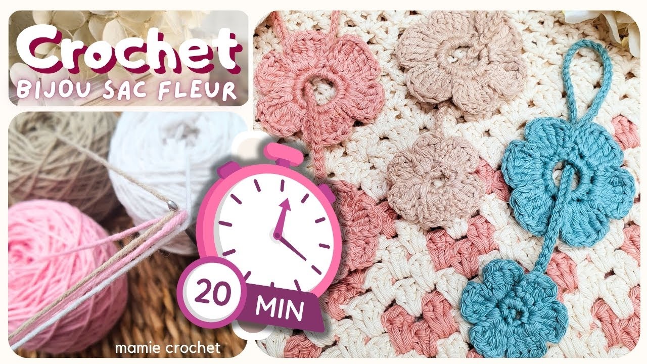 🌺 BIJOU DE SAC FLEUR, FACILE ET RAPIDE EN MOINS DE 20 MINUTES AU CROCHET🌺  TUTO @MamieCrochet