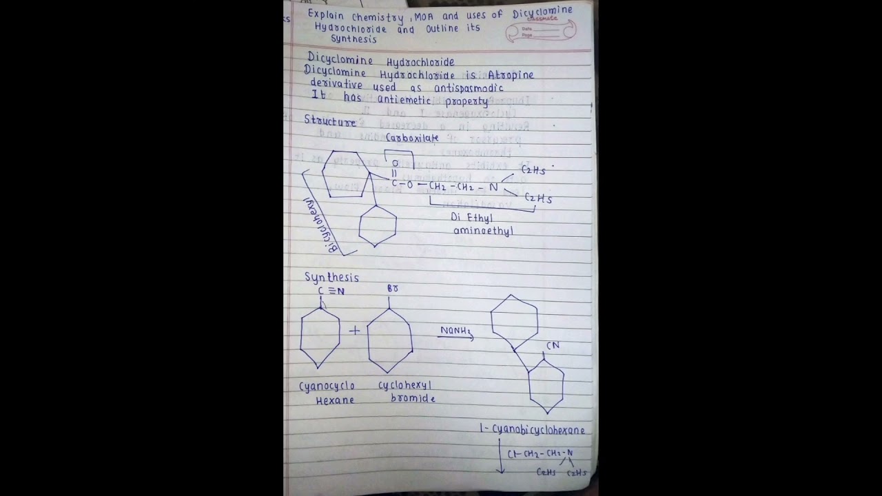 Explain chemistry ,synthesis ,MOA ,uses of dicyclomine Hydrochloride #shortvideo
