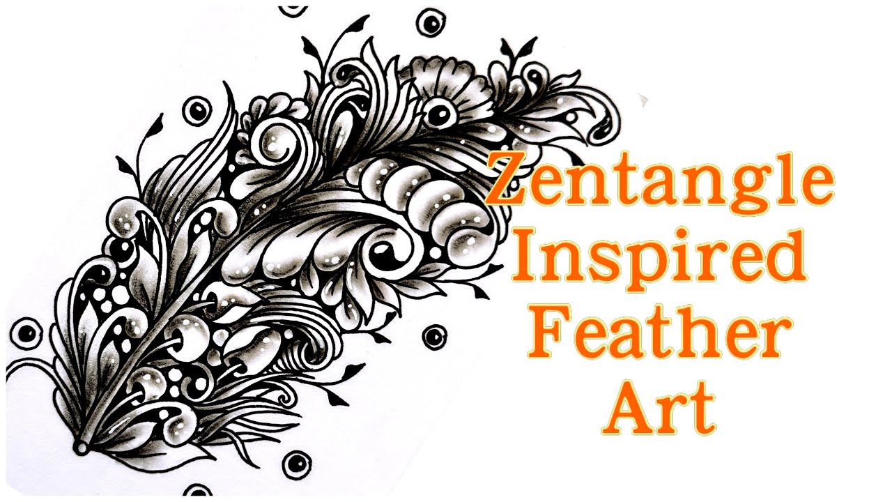 Step by Step Zentangle Inspired Feather Art Drawing Tutorial 