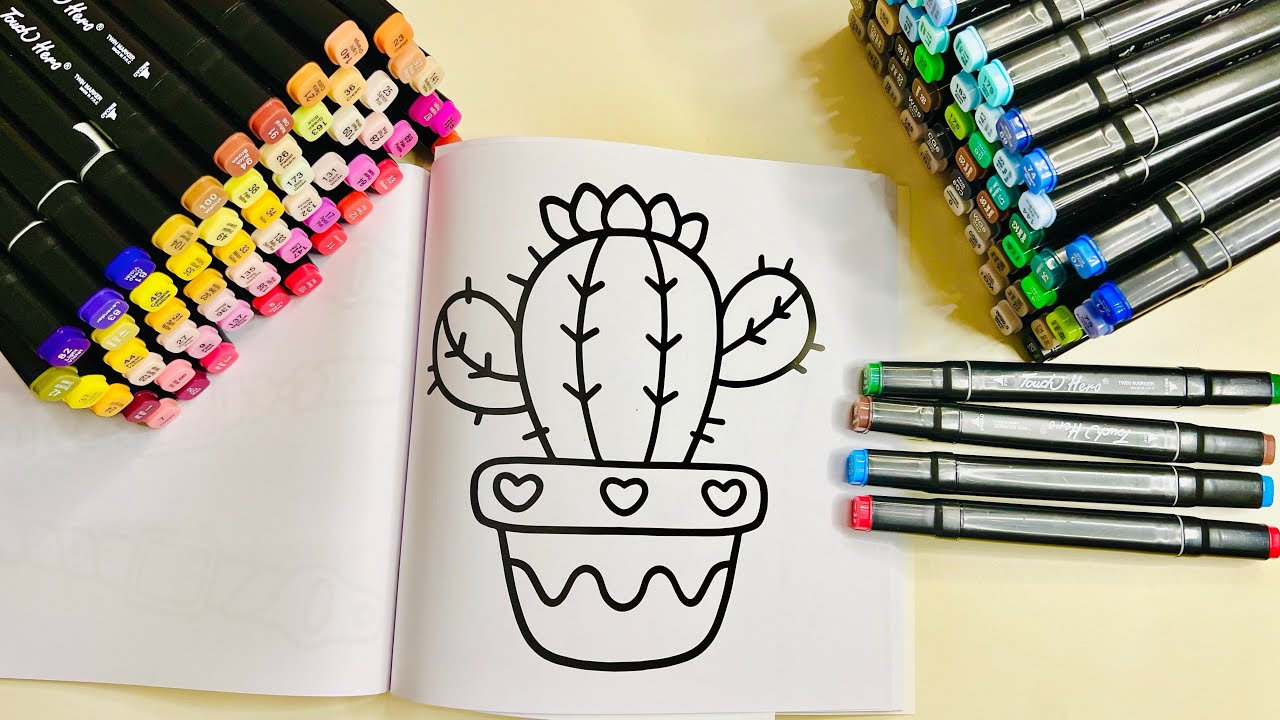 🌵 Relaxing ASMR Coloring | Cute Cactus Marker Art