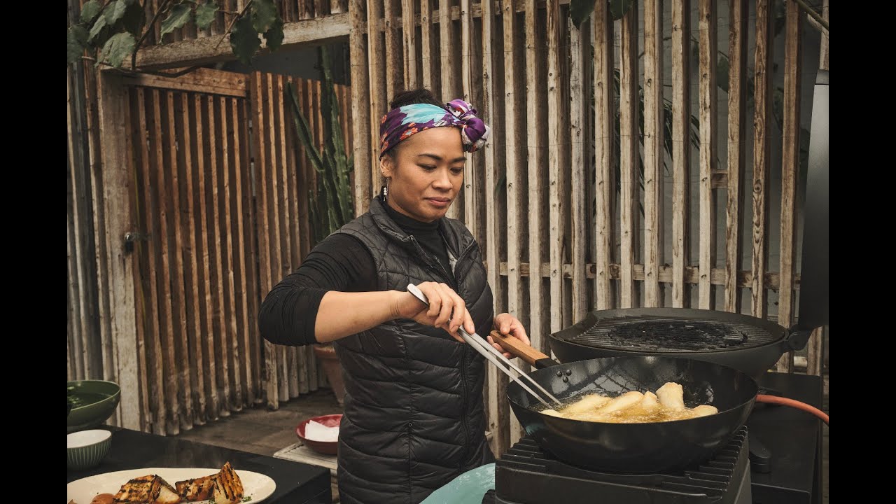 Grillet selleri Asian style med sprøde forårsruller