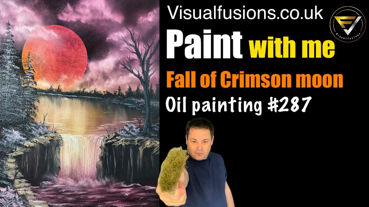 Full Step by Step Tutorial - Fall of crimson moon - Oil Painting 287 Relaxing Art  Asmr