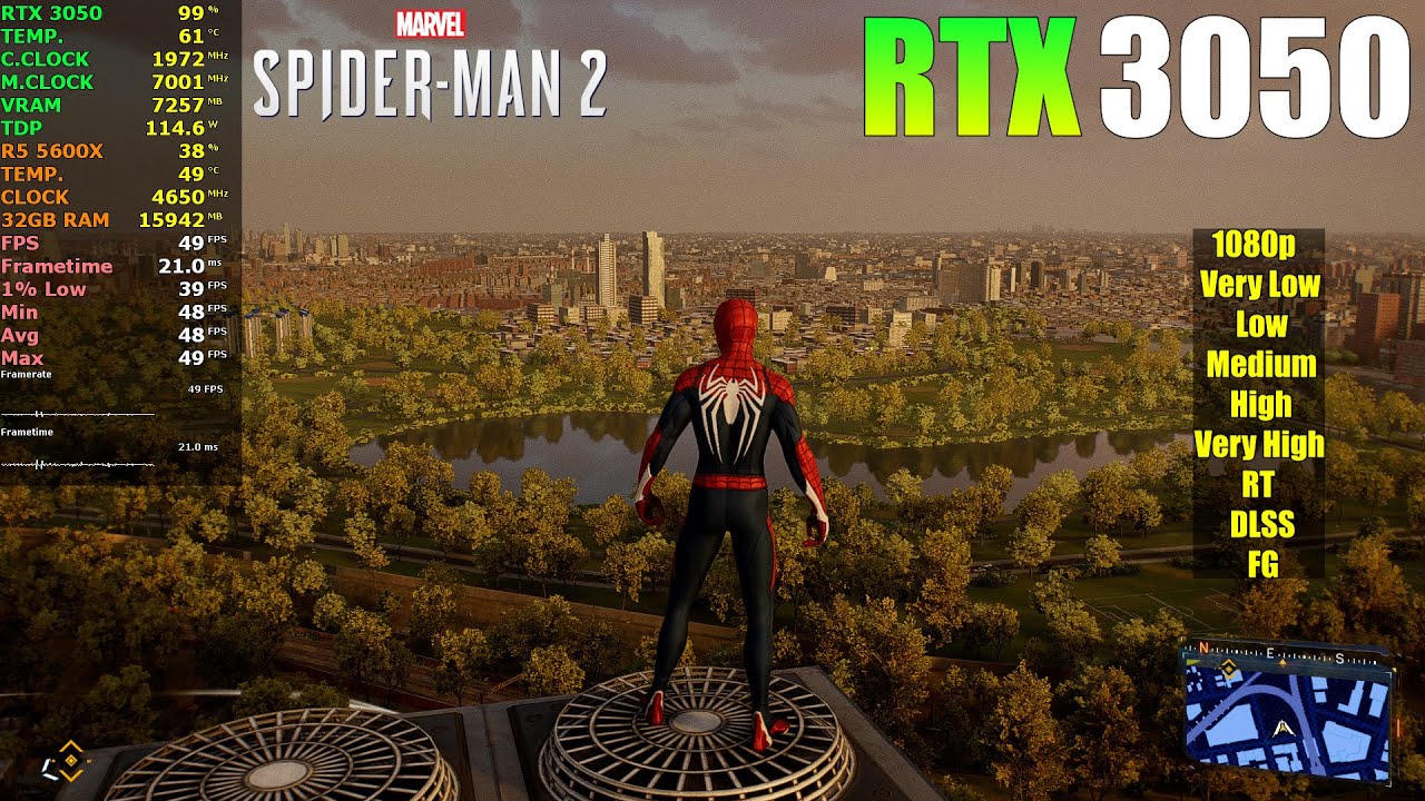 Marvel's Spider-Man 2 : RTX 3050 - 1080p All Settings, RT, DLSS, FG