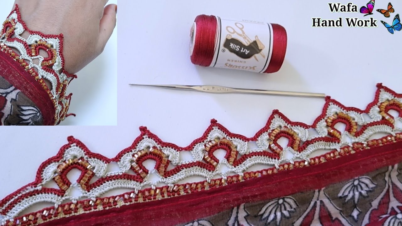 New 2024 Beautiful Crochet Lace design for sleeves, Dupatta Saree Border Tutorial 🧵 Qureshi Design