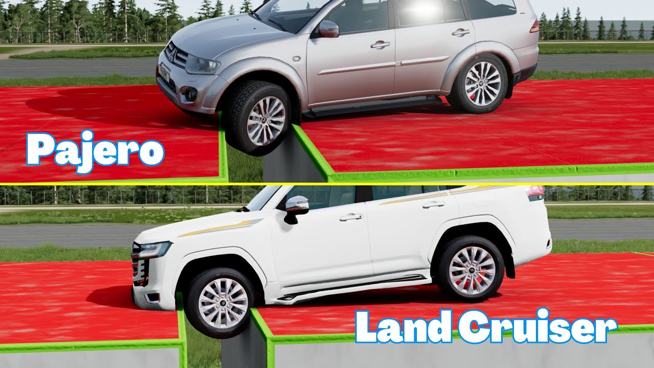 Mitsubishi Pajero Sport VS Toyota Land Cruiser VXR - Satisfying Suspension Test - BeamNG Drive