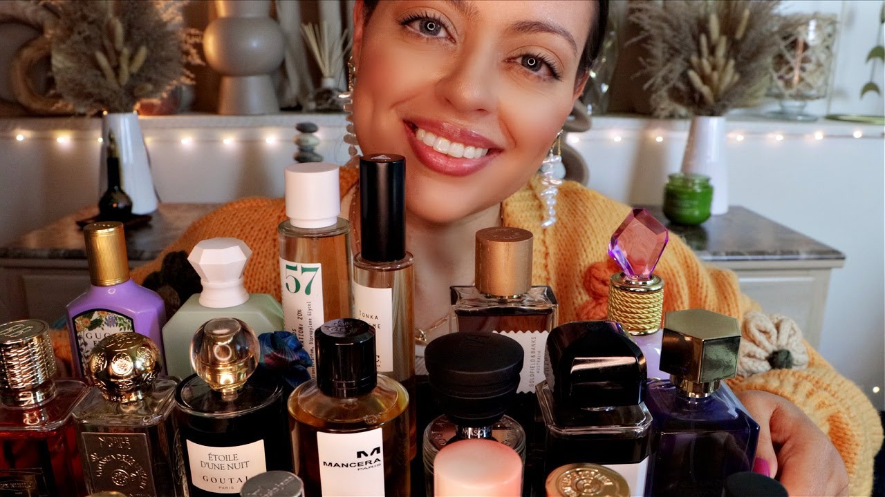 ASMR| PERFUME COLLECTION - WINTER Perfume Tray (glass tapping, lid sounds, rainy weather sounds)