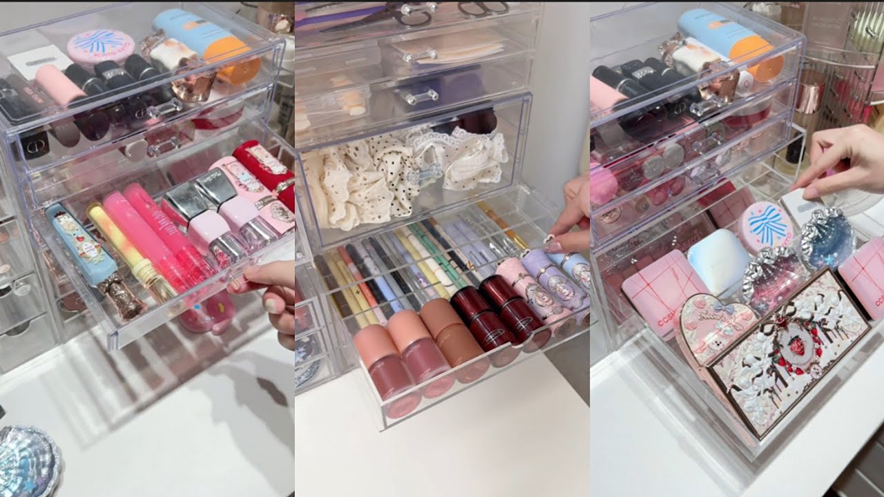 ASMR MAKEUP STOCKING & ORGANIZING VANITY 🎀 