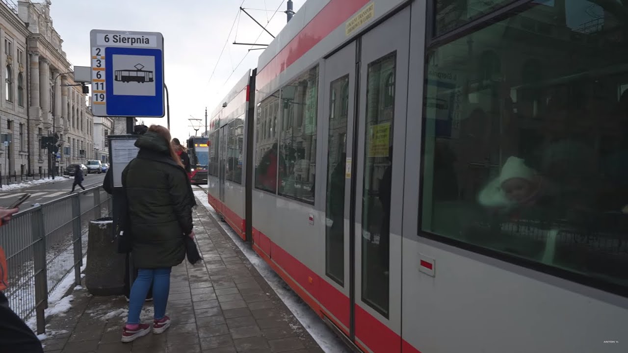 Poland, Łódź, tram 3 ride from Kościuszki - Struga to Sierpnia