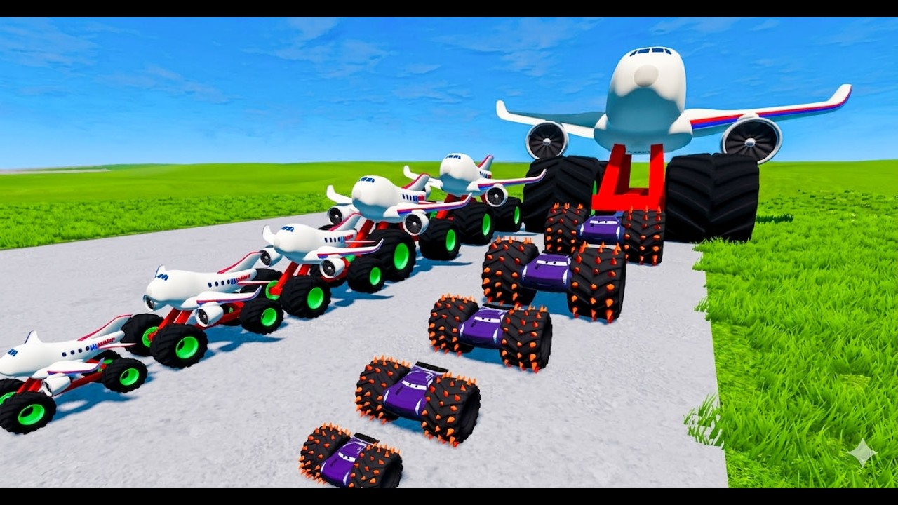 Big & Small Colors airplane  Lightning Mcqueen vs Trains Thomas | BeamNG.Drive
