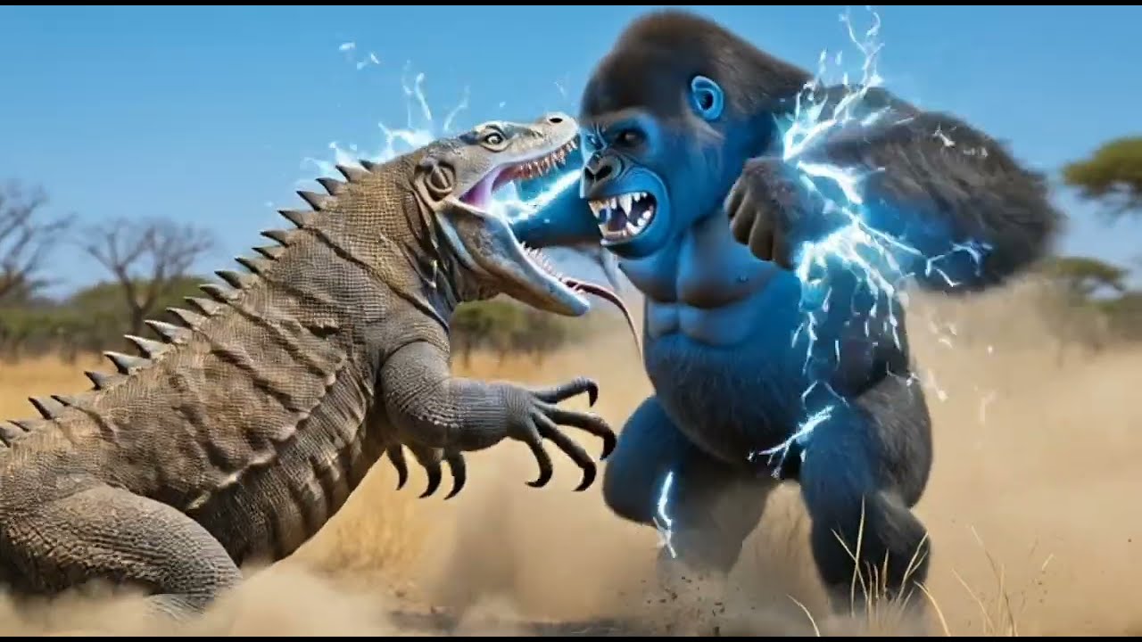 Gorilla vs Komodo Dragon | Brutal Wildlife Battle in African Dry Forest