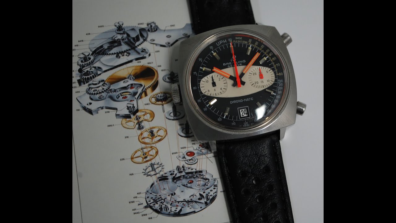 1969 Breitling Chrono-Matic men's vintage automatic chronograph watch with surfboard dial. Ref 2111