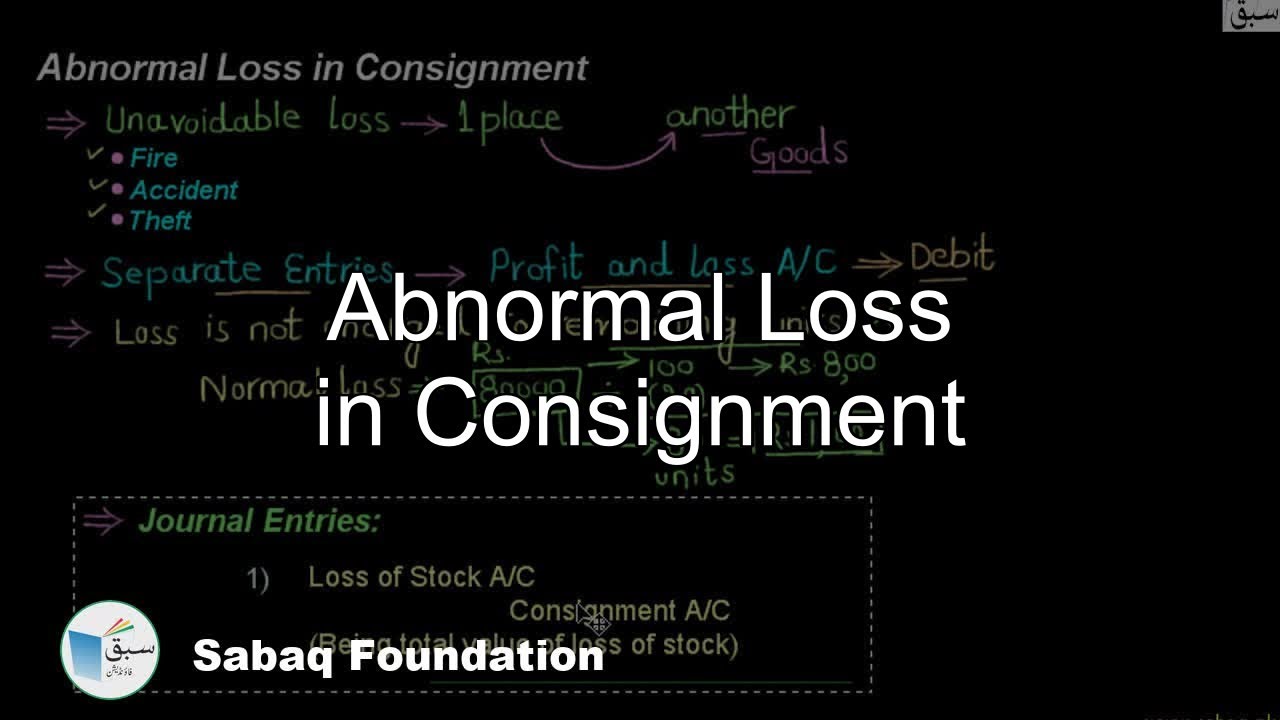Abnormal Loss in Consignment, Accounting Lecture | Sabaq.pk
