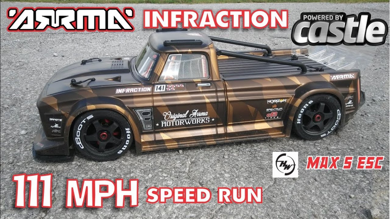 ARRMA Infraction 111Mph Speed Run - Castle 1717 & HobbyWing Max5 Esc