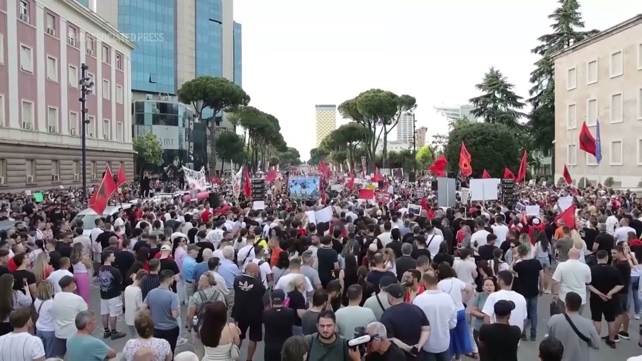 Protest in Tirana over a coastal development project linked to Jared Kushner