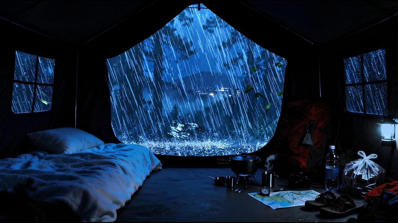 🔴 Continuous Rain Sounds for Sleep in a Secluded Canvas Shelter | Peaceful Night Ambience