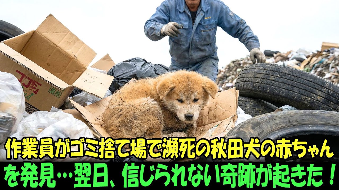 【奇跡の実話】作業員がゴミ捨て場で瀕死の秋田犬の赤ちゃんを発見…翌日、信じられない奇跡が起きた！