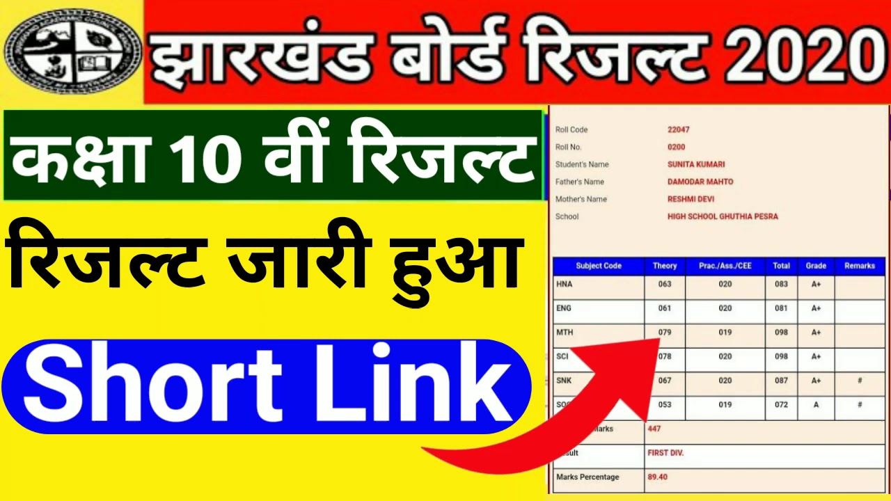 जैक बोर्ड 10वीं रिजल्ट जारी, Short Link, Jac Board 10th result 2020, jac 10th result 2020