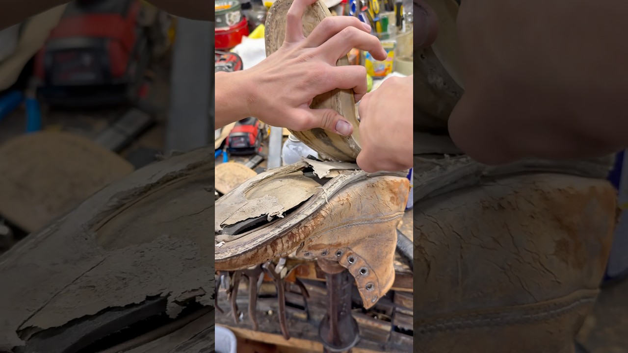 Completely rebuilding these boots! #cobbler #leathercraft #asmr #satisfying #shoerepair #restoration