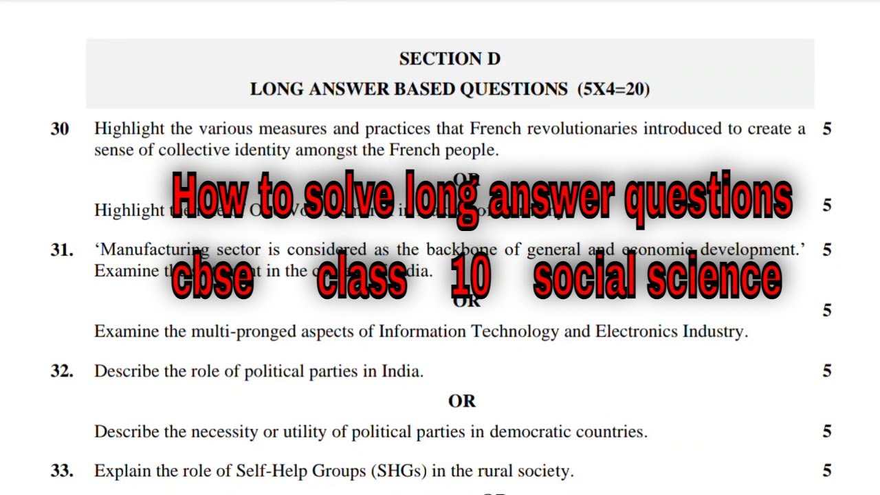 How to solve long answer questions class 10 social science for full marks