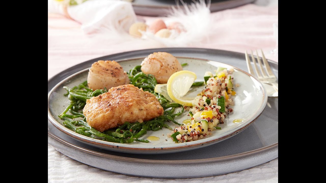 Recept - Zeewolf met gebakken zeekraal, quinoa en fijne groentjes - Colruyt