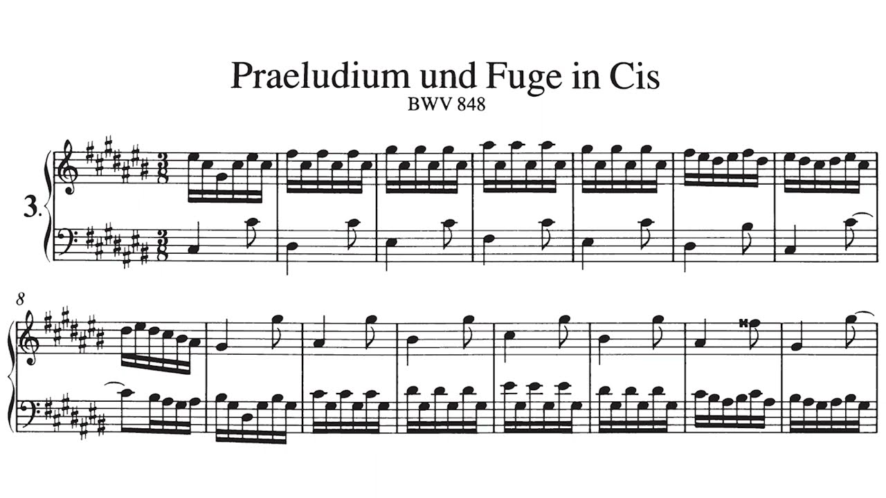 J. S. Bach - WTC I, Prelude & Fugue in C-Sharp Major, BWV 848, Harpsichord & Sheet Music