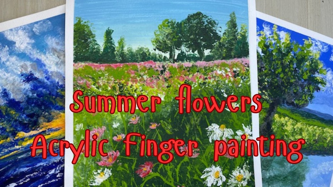 Summer flowers acrylic finger painting