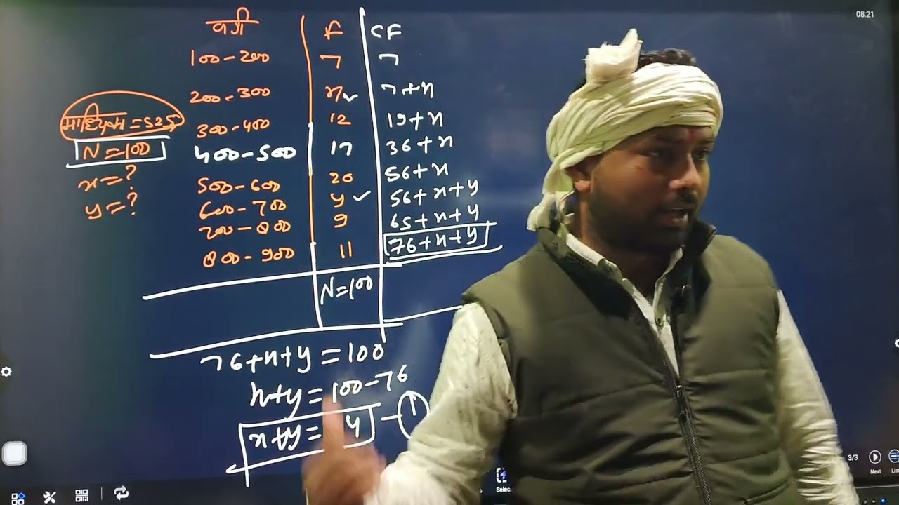 कक्षा 10 के लिए माध्यिका का महत्वपूर्ण सवाल माधिका के द्वारा मिसिंग बारंबारता ज्ञात करना