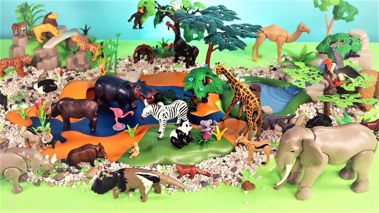 Safari Dioramas and Playmobil Animal Figurines - Learn Animal Names