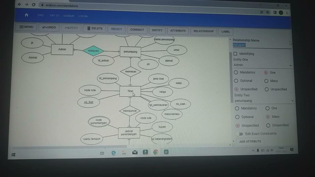 Tugas basis data,tutorial membuat database penerbangan menggunakan ERDplus.com