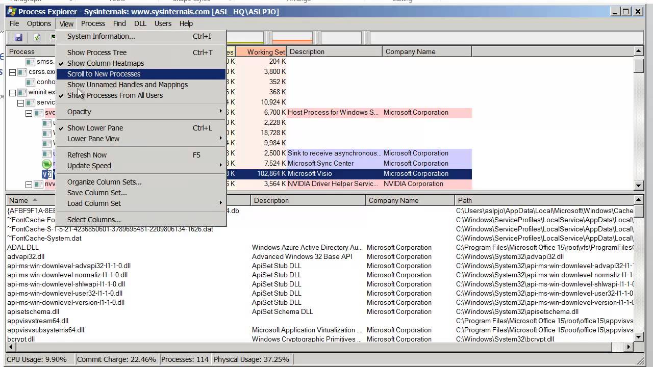 Process Monitor: Processes, Threads and Thread Stacks