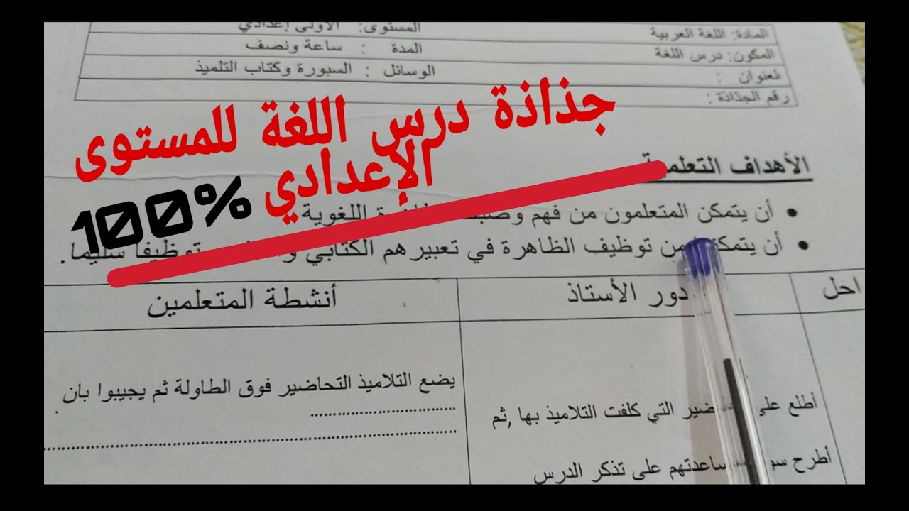 جذاذة درس اللغة للمستوى الإعدادي مادة اللغة العربية ، شرح كيفية بناء درس اللغة ، طريقة سهلة .