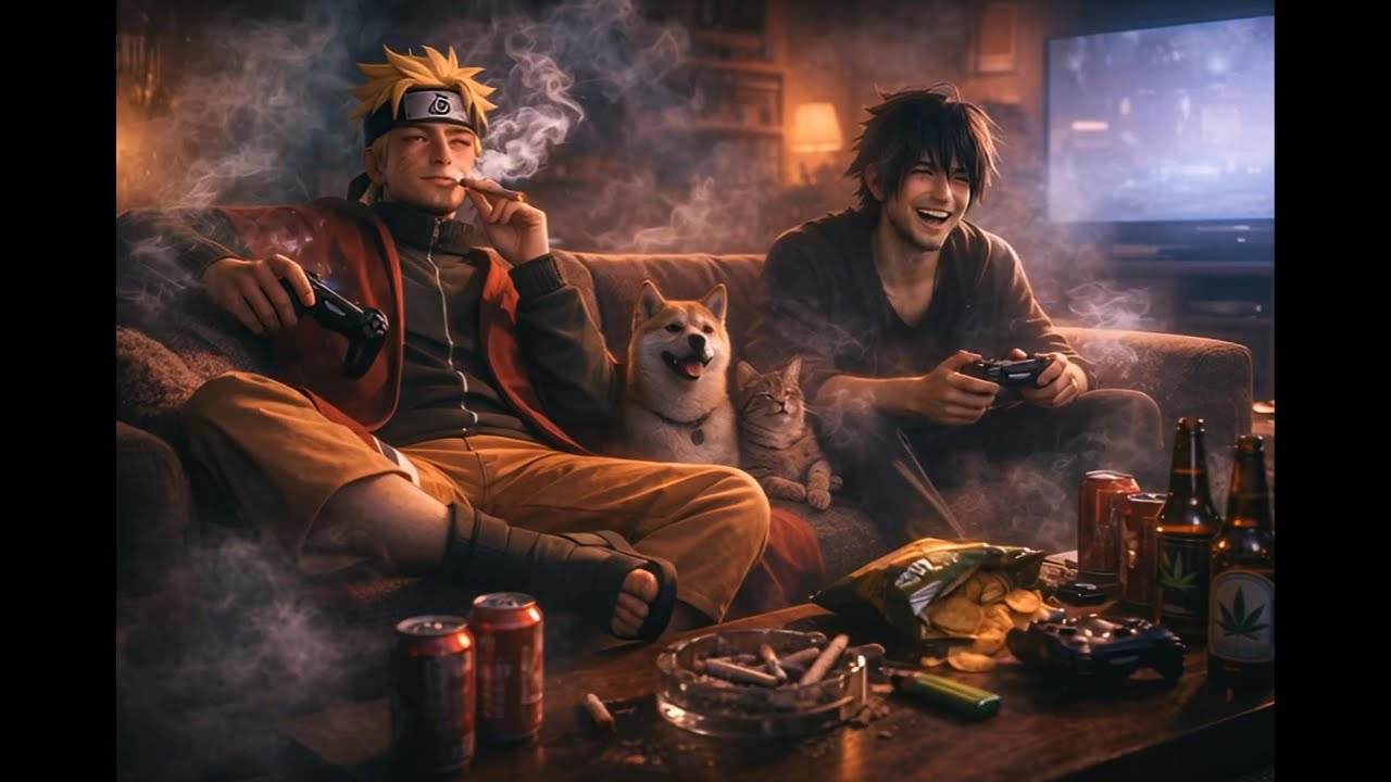 Naruto Akita Dog & Cat Gaming Session 🎮💨 420 Lofi Beats Chill Vibes