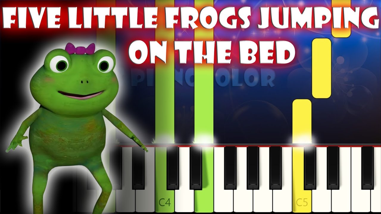 Five Little Frogs Jumping on the Bed - Cocomelon Nursery Rhymes | Piano Tutorial | Karaoke