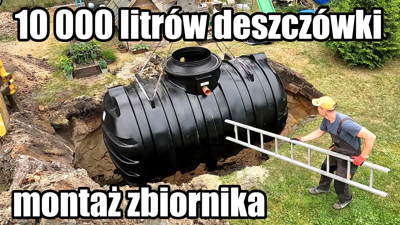 Zbiornik na deszczówkę 10 000l pojemności. Montaż magazynu wody deszczowej do podlewania ogrodu.