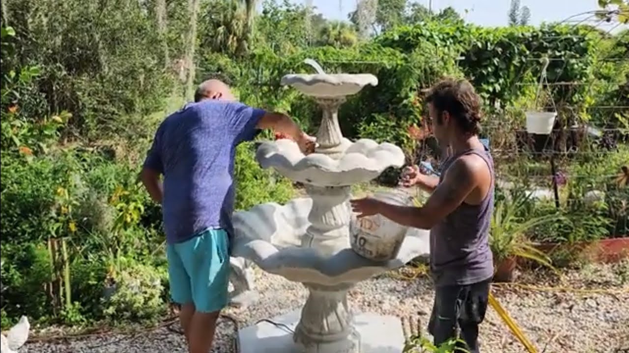 how to install a large 3 tiered cement water fountain pt2