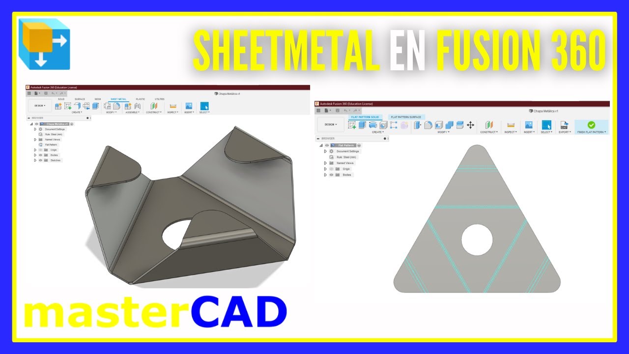 C&oacute;mo trabajar Sheet Metal en Fusion 360, Rules, Flagnes, Bends y flat patterns -por masterCAD