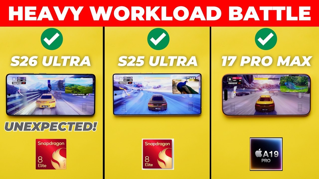 Galaxy S26 Ultra vs iPhone 17 Pro Max vs Galaxy S25 Ultra &ndash; Heavy Workload Performance Test!