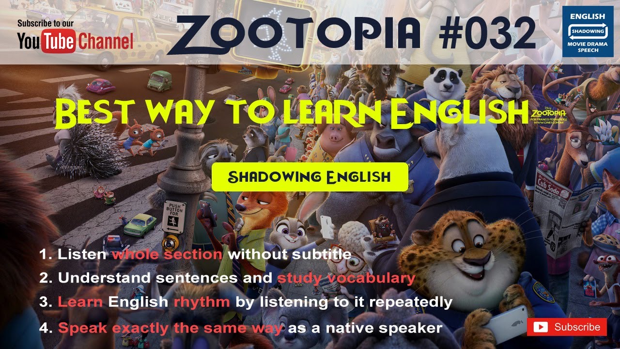 Shadowing English Zootophia#32 - Spoken english learning videos Language (quotation subject)