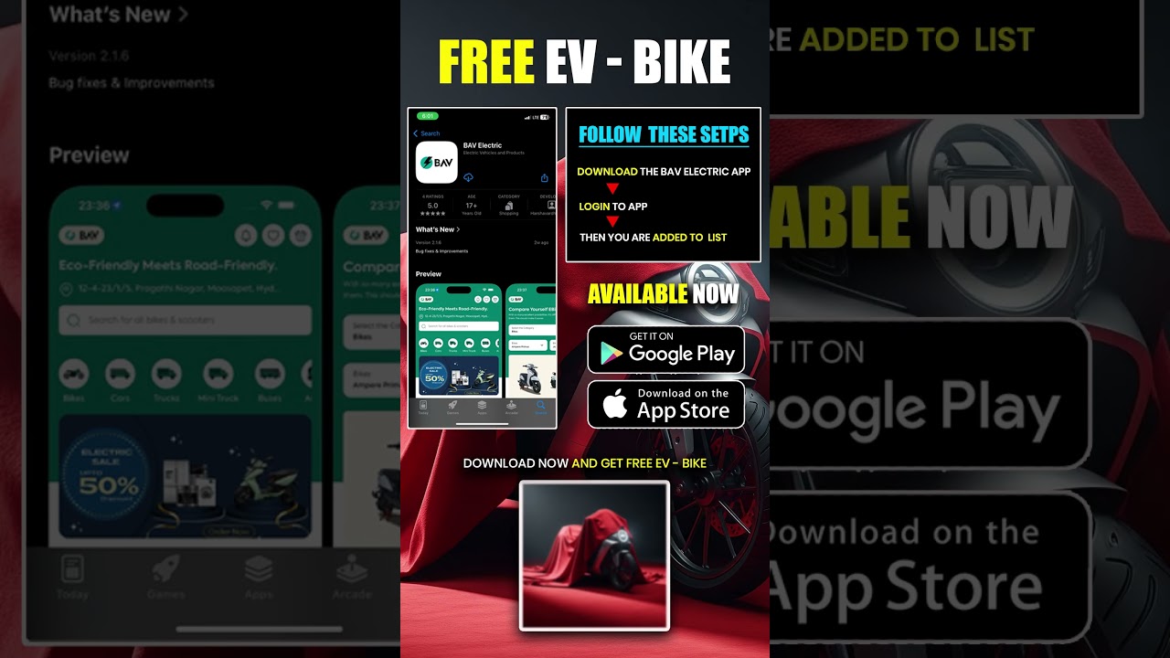 GET FREE BIKE || Download BAV electric app now #freeevbike #freebike
