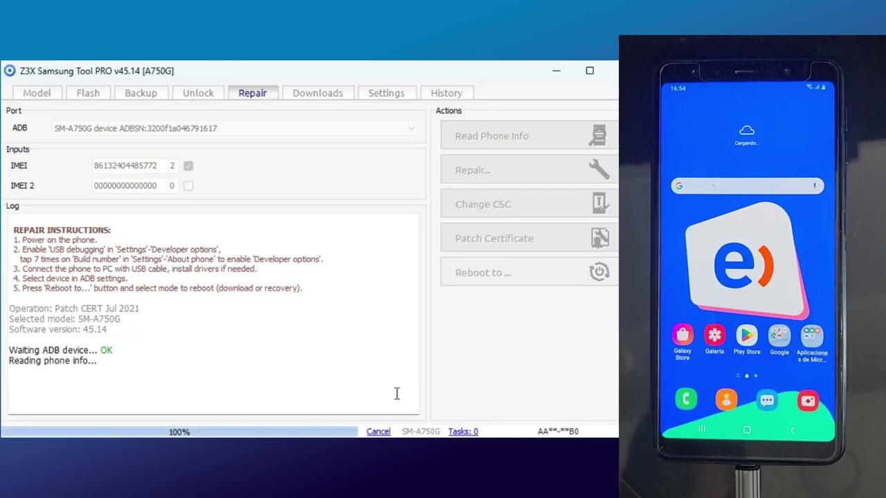 Reparar IMEI & ROOT Samsung A750G A7 2018 U6 bit 6 con z3x o Chimera