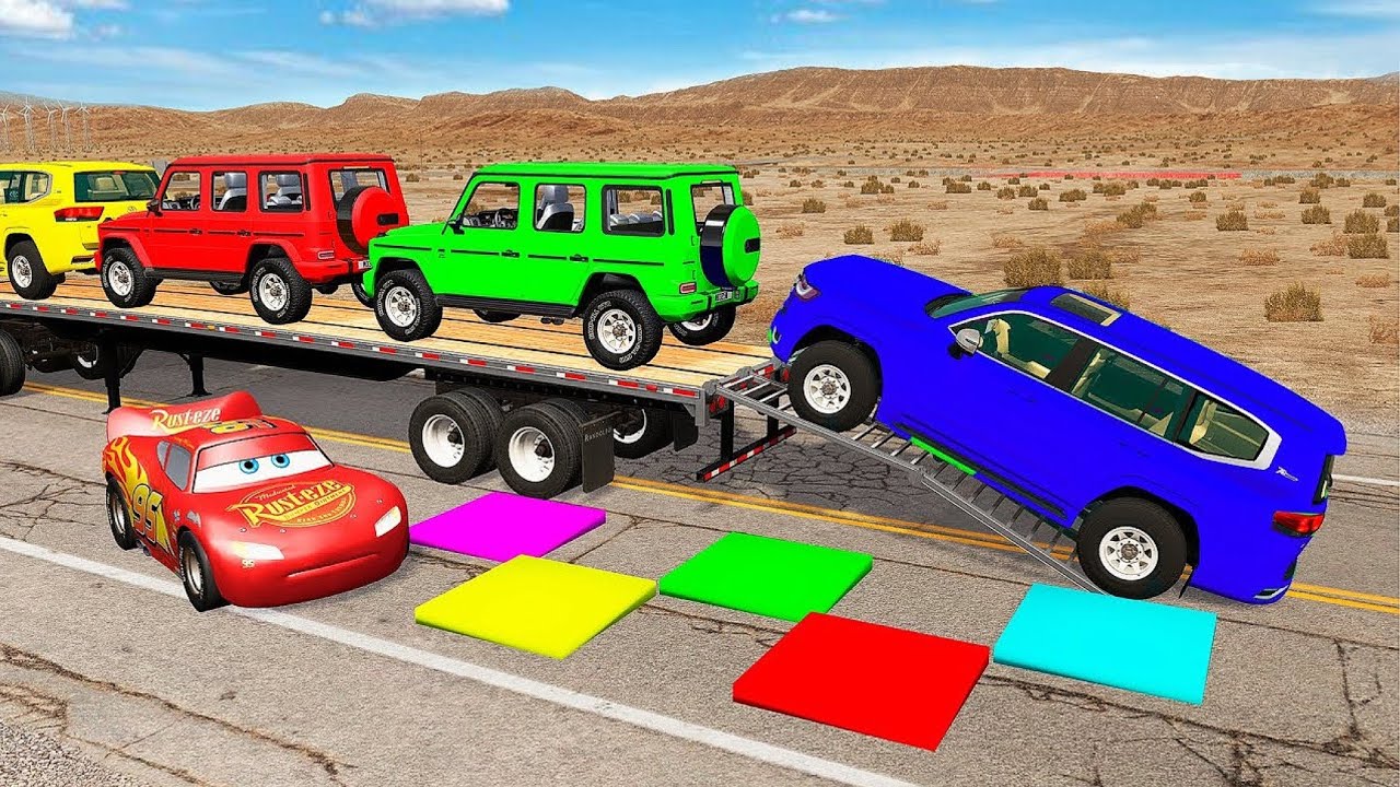 Flatbed Truck Mcqueen | Transportation with Truck - Pothole vs Car # - BeamNG.Drive