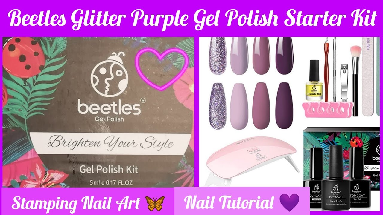 Beetles Glitter Purple Gel Polish Starter Kit | Unboxing / Review | Stamping | Nail Tutorial.