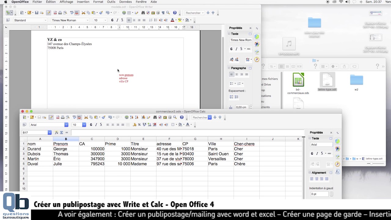 Comment créer un publipostage sous write d'openoffice ?