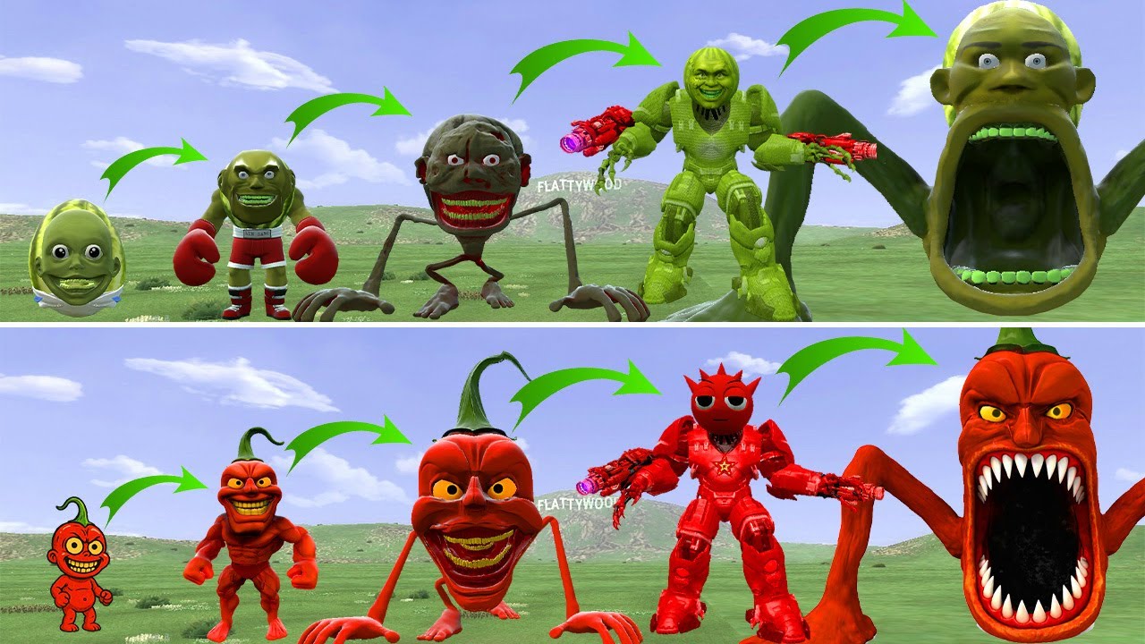 YES YES: ALL THE NEW EVOLUTIONARY FORMS OF THE LINGANG MELON FAMILY VS PEPPER DINDUN IN GMOD!